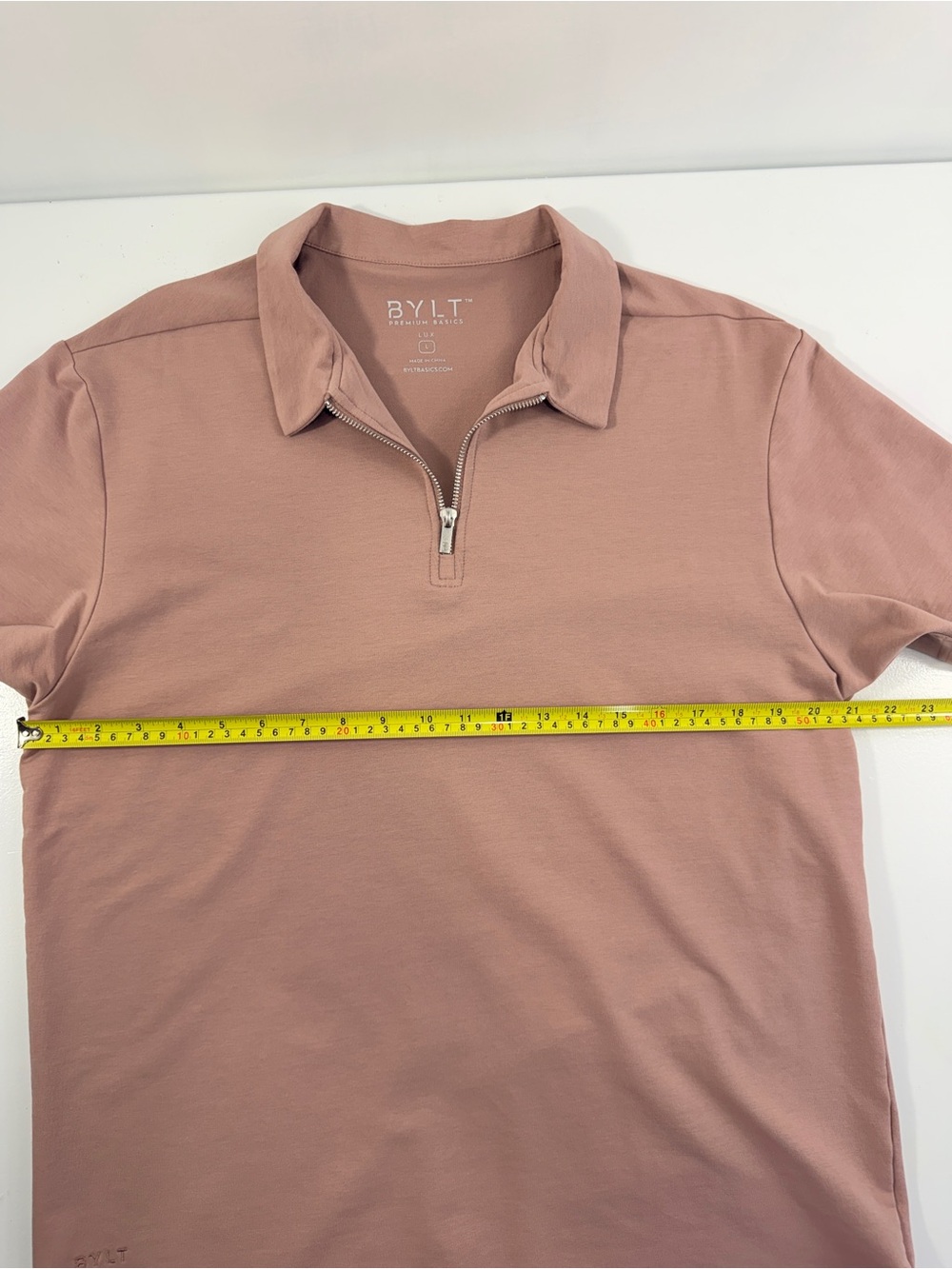 BYLT Premium Basics LUX Men’s Short-Sleeve Zip Front Polo Dusty Rose Sz L - Picture 7 of 12